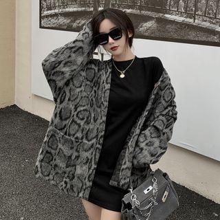 Leopard Print Furry Jacket As Shown In Figure - One Size