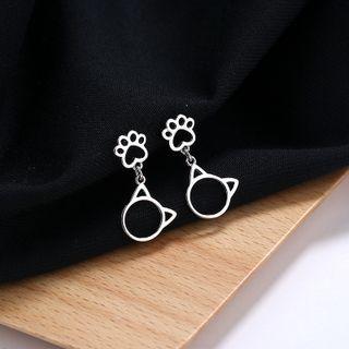 Cat Sterling Silver Dangle Earring 1 Pair - Stud Earrings - Silver - One Size