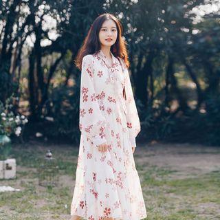 Flower Print Midi A-line Chiffon Dress