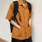 Polo Collar Plain Cargo Blouse Orange - One Size