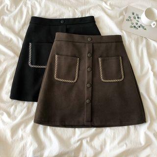 Pocket Detail Button-up Mini A-line Skirt