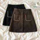 Pocket Detail Button-up Mini A-line Skirt