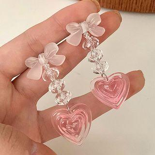 Bow Heart Acrylic Dangle Earring 1 Pair - Earring - Pink - One Size