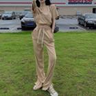 Lettering Padded-shoulder T-shirt / Wide-leg Pants