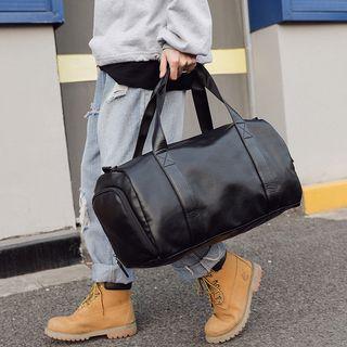Faux Leather Boston Bag Black - L