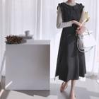 Sleeveless Frilled-detail Dual-pocket Dress Black - One Size