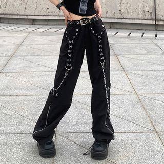 Mid Rise Chained Wide Leg Pants