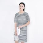 Set: Striped T-shirt Dress + Pleated Skirt