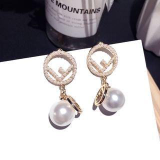 Rhinestone & Faux Pearl Drop Earring 1 Pair - Gold - One Size