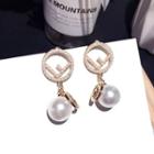 Rhinestone & Faux Pearl Drop Earring 1 Pair - Gold - One Size