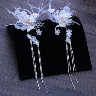 Wedding Fabric Flower Fringed Earring 1 Pair - White - One Size