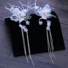 Wedding Fabric Flower Fringed Earring 1 Pair - White - One Size