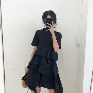 Short-sleeve Frill-trim Mini Dress