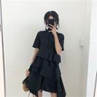 Short-sleeve Frill-trim Mini Dress