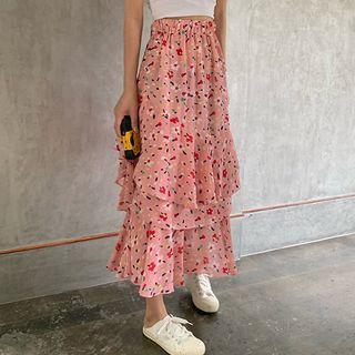 Floral Midi A-line Skirt Pink - One Size