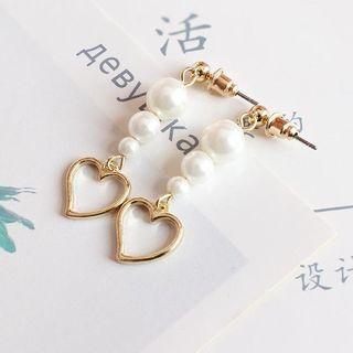 Pearl Heart Non-matching Drop Earring