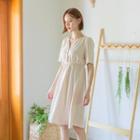 Buttoned Gathered-waist Sleek Dress