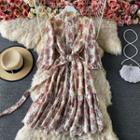Crochet-lace Floral Print Dress With Belt
