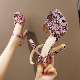 Platform Block Heel Snake Print Ankle Strap Sandals