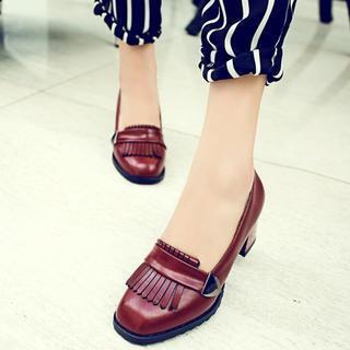 Fringed Chunky-heel Pumps