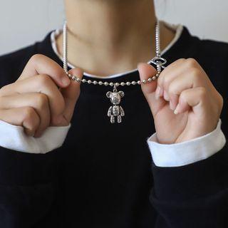 Couple Matching Bear Pendant Chain Necklace Silver - One Size