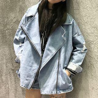 Distressed Denim Jacket Blue - One Size