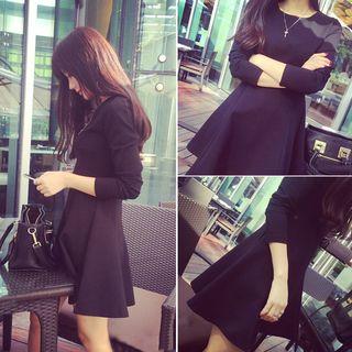 Long-sleeve Plain Mini A-line Dress