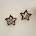 Star Rhinestone Faux Pearl Earring 1 Pair - Black & Pearl White - One Size