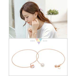 Set Of 2: Rhinestone Faux-pearl Bracelet