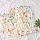 Set: Fruit-print Smocked Top + A-line Skirt