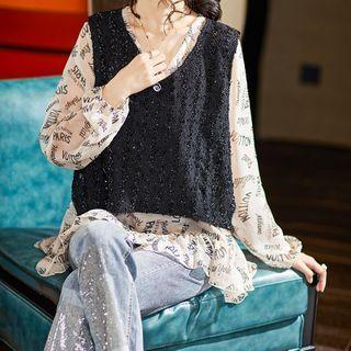Mock Two-piece Lettering Blouse