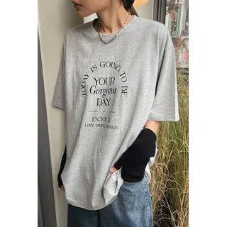 Short-sleeve Letter Napped T-shirt Gray - One Size