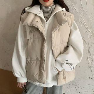 Padded Vest / Lettering Zipped Jacket