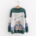 Printed Crew-neck Sweater Green - One Size