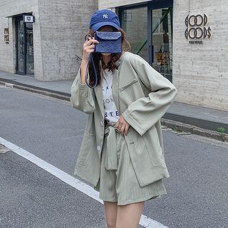 Set: Striped Button Blazer + Shorts