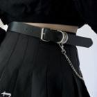 Faux Leather Chained Layered Belt Black - One Size