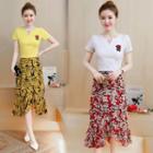 Set: Short-sleeve T-shirt + Floral Skirt