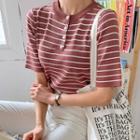 Short-sleeve Stripe Knit Henley
