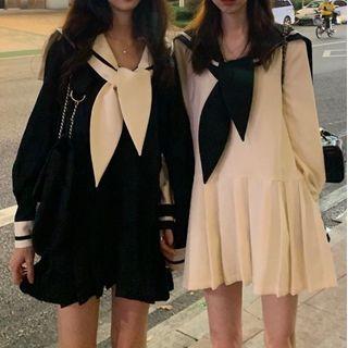 Two-tone Sailor Collar Mini A-line Dress