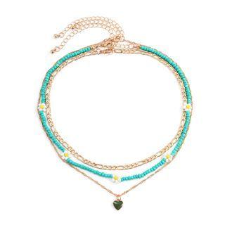 Set Of 3: Heart Pendant / Flower Bead / Alloy Necklace (various Designs) Gold - One Size