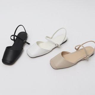 Square-toe Ankle-strap Flats