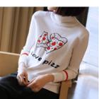 Pizza Embroidered Mock Neck Sweater