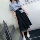 Short-sleeve T-shirt / Midi A-line Skirt / Cropped Wide-leg Pants / Set