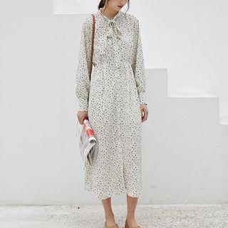 Long-sleeve Midi Floral A-line Dress As Shown In Figure - One Size