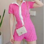 Short-sleeve Collar Two-tone Romper