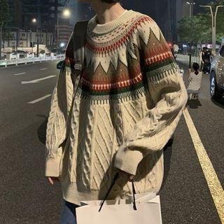 Print Cable Knit Sweater