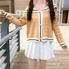 Collared Paneled Cable Knit Cardigan