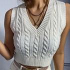 Cable Knit Cropped Sweater Vest Milky White - One Size