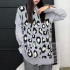 Mock Two Piece Leopard Print Vest Knit Shirt Gray (leopard) - One Size
