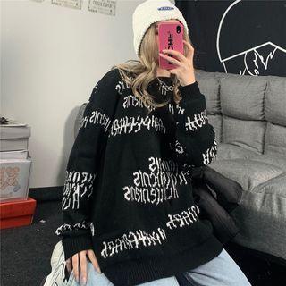 Lettering Sweater White Lettering - Black - One Size